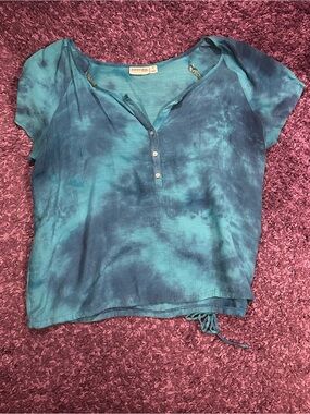 St. John's Bay Blue Tie-Dye Short Sleeve Henley Top Size 1X